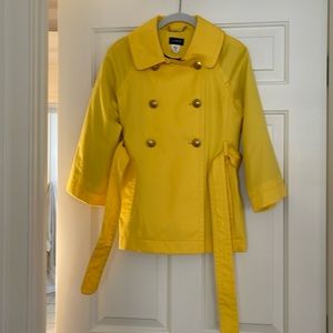 J.Crew yellow short trench jacket with gold buttons, size 2